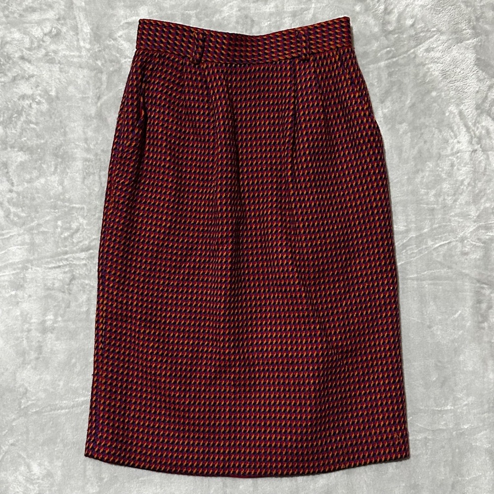 Evan-Picone Vtg Wool Geometric Plaid Midi Skirt Size 6 Union Made in USA